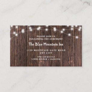 Rustikales dunkles Holz und Licht Hochzeitsempfang Begleitkarte