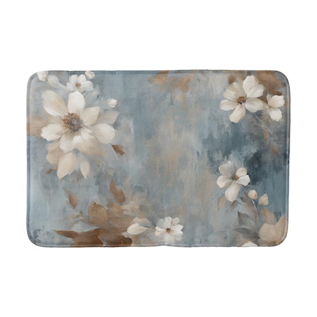 Rustikales Dusty Blue Brown Cream Farmhouse Floral Badematte (Vorderseite)