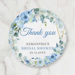 Rustikales Dusty Blue Floral Gold Rahmen Brautpart Geschenkanhänger