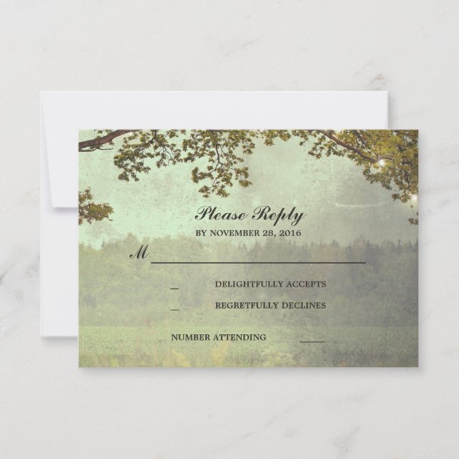 Rustikales Eichenbaumleuchter Hochzeit RSVP Karte (Vorderseite)