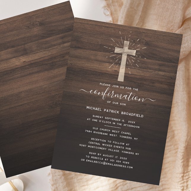 Rustikales Einfache Bestätigung Zeremonie Kirchenk Einladung (Rustic Simple Confirmation Ceremony Church Cross Invitation)