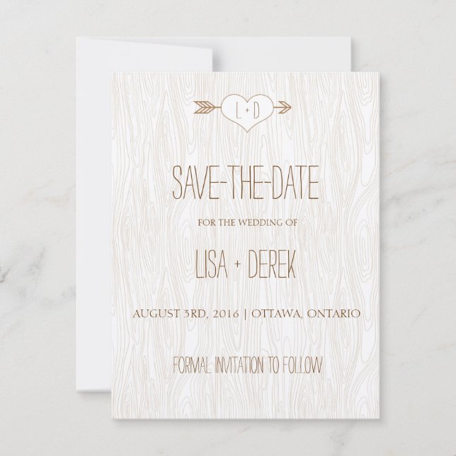 Rustikales einfaches Holz Save the Date (Vorderseite)