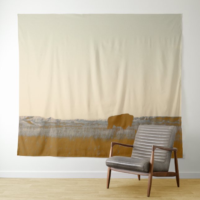 Rustikales einsames Buffalo-Foto aus den Badlands Wandteppich (Beispiel (Horizontal))