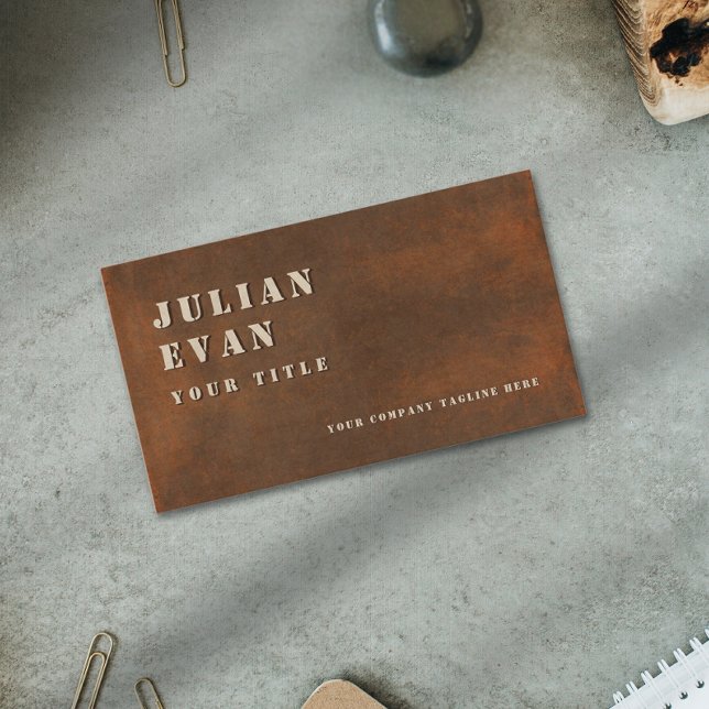 Rustikales Eisen mit feinem Stencil Masculine Meta Visitenkarte (Rustic Iron Bold Stencil Masculine Metal Business Card)
