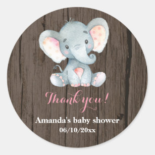 Rustikales Elefant Babydusche Rosa Danke für Ihre  Runder Aufkleber