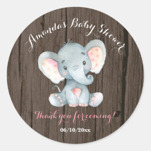 Rustikales Elefant Babydusche Rosa Danke für Ihre  Runder Aufkleber