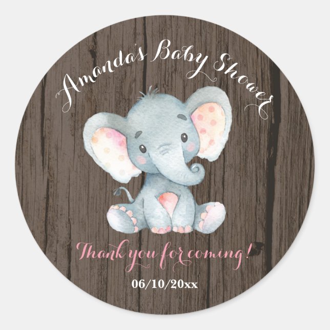Rustikales Elefant Babydusche Rosa Danke für Ihre  Runder Aufkleber (Vorderseite)