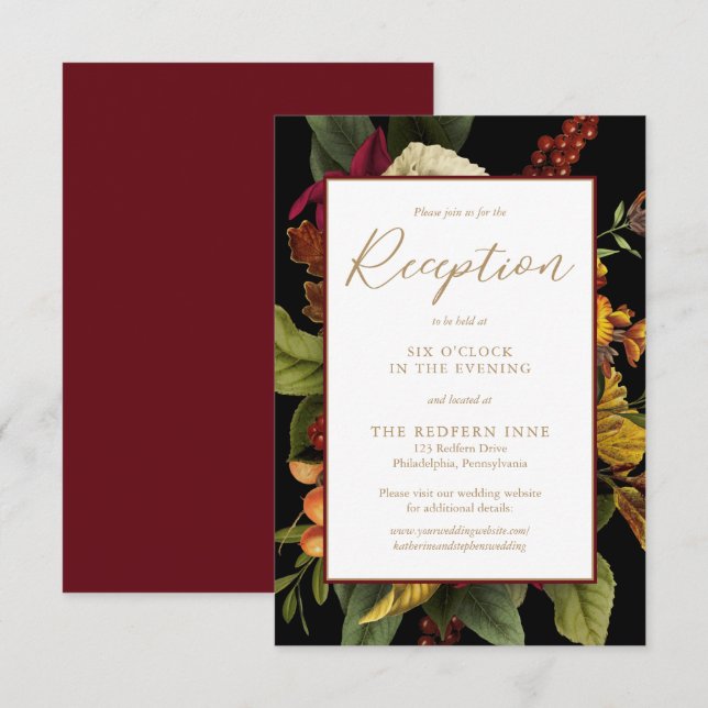 Rustikales Elegance Blumenstrauß Hochzeitsempfang Begleitkarte (Vorne/Hinten)