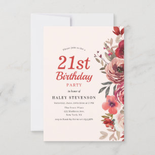 Rustikales Elegant Boho Chic Floral 21. Geburtstag Einladung