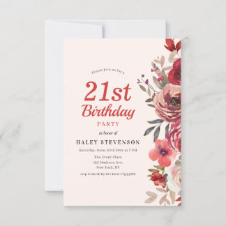 Rustikales Elegant Boho Chic Floral 21. Geburtstag Einladung