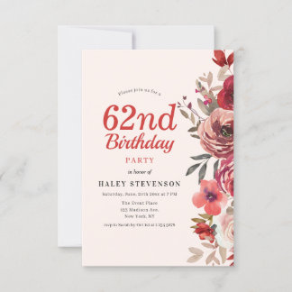 Rustikales Elegant Boho Chic Floral 62. Geburtstag Einladung