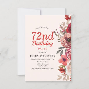 Rustikales Elegant Boho Chic Floral 72. Geburtstag Einladung