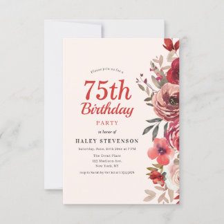 Rustikales Elegant Boho Chic Floral 75. Geburtstag Einladung