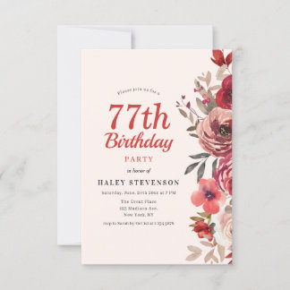 Rustikales Elegant Boho Chic Floral 77. Geburtstag Einladung
