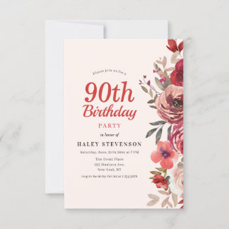 Rustikales Elegant Boho Chic Floral 90. Geburtstag Einladung