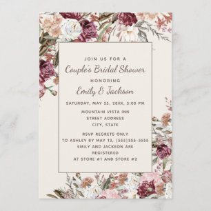Rustikales Elegant Burgundy Blush Pink Floral Brid Einladung