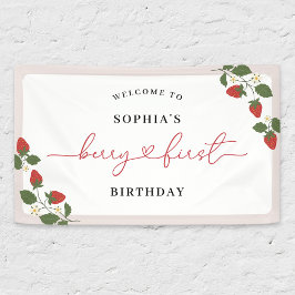 Rustikales Elegant Girl's Berry Erster Geburtstag Banner
