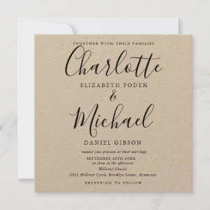 Rustikales elegantes Black Script Kraft Wedding Einladung