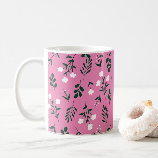 Rustikales Elegantes Blumenmuster Kaffeetasse (Mit Donut)