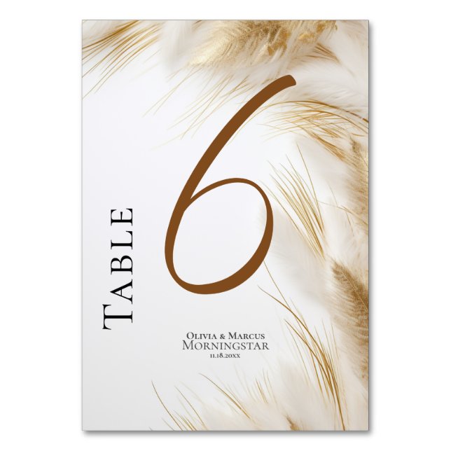Rustikales Elegantes Bohemisches Floral Gold Pampa Tischnummer (Vorderseite)