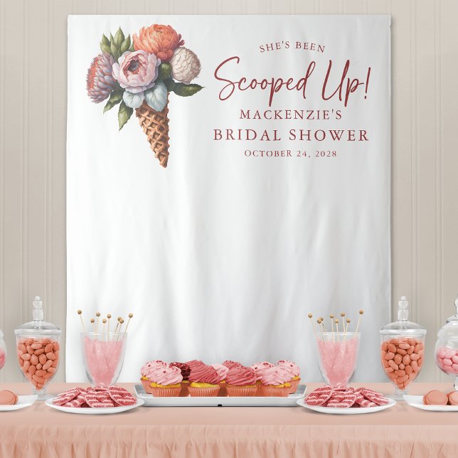 Rustikales Elegantes Brautparty Wandteppich (Rustic yet Elegant Boho Ice Cream Bridal Shower Photo Backdrop)