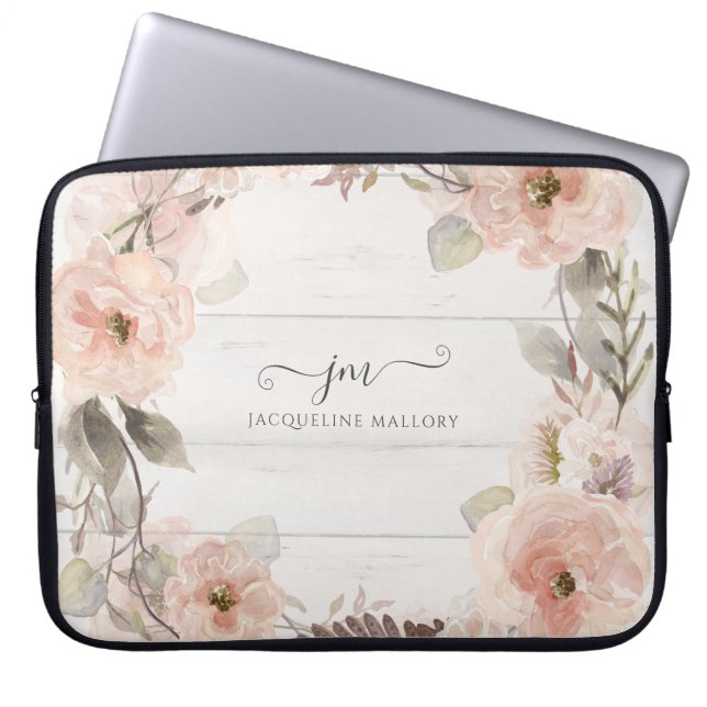 Rustikales, elegantes, florales Foliage Monogramm Laptopschutzhülle (Vorderseite)