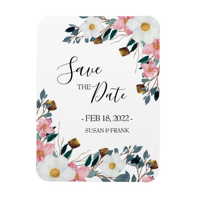 Rustikales Elegantes Rosa Flora Save the Date Magnet (Vertikal)