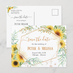 Rustikales Elegantes Sonnenblumen Save the Date Po Feiertagspostkarte