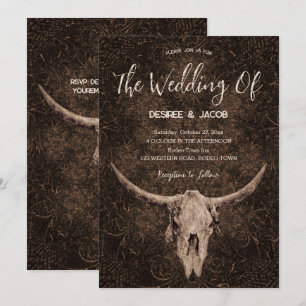Rustikales Eleganza Brown Western Bull Skull Einladung
