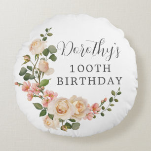 Rustikales Elfenbeinblütengeschenk zum 100. Geburt Rundes Kissen