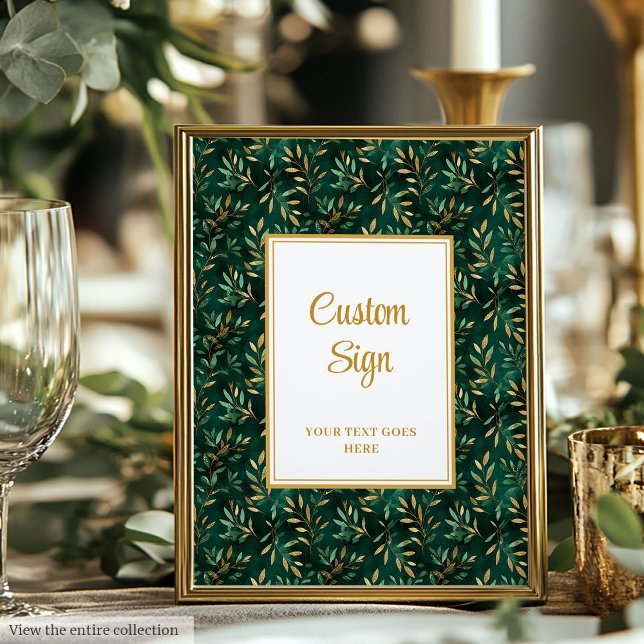 Rustikales Emerald Green Gold Eucalyptus Custom Si Poster (Rustic Emerald Green Gold Eucalyptus Custom Sign)