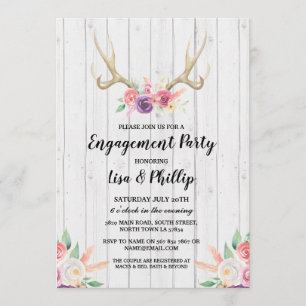 Rustikales Engagement Party Shooter Antler Floral Einladung