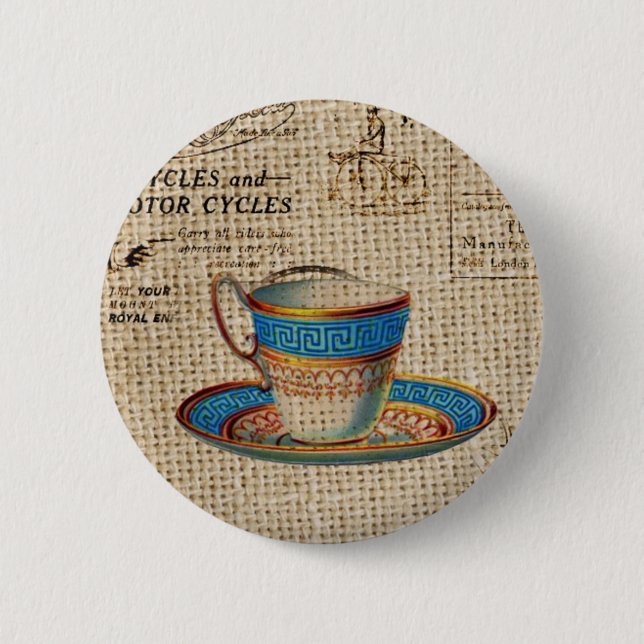 Rustikales Englisch Country Tee Party Blue Teacup Button (Vorderseite)