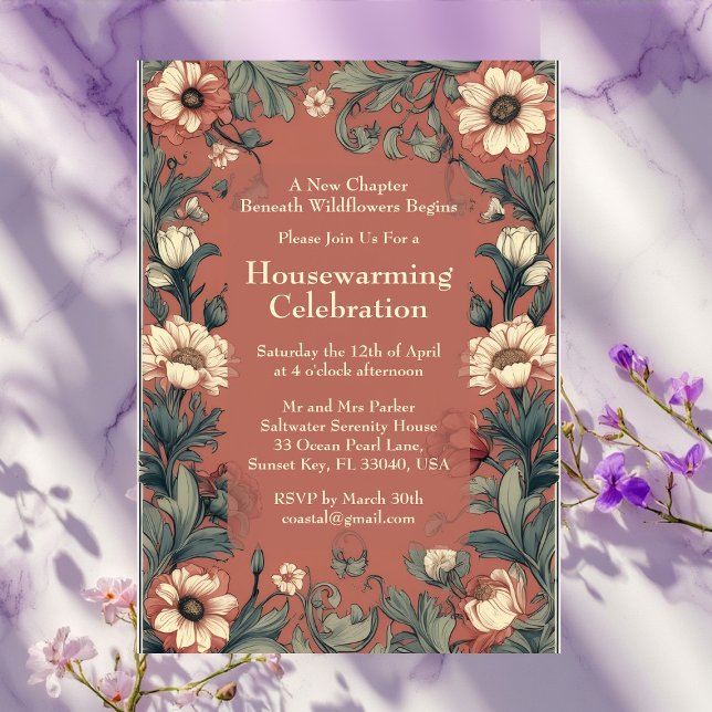 Rustikales englisches Cottage William Morris Einzu Einladung (Rustic English Cottage William Morris Housewarming Invitation)