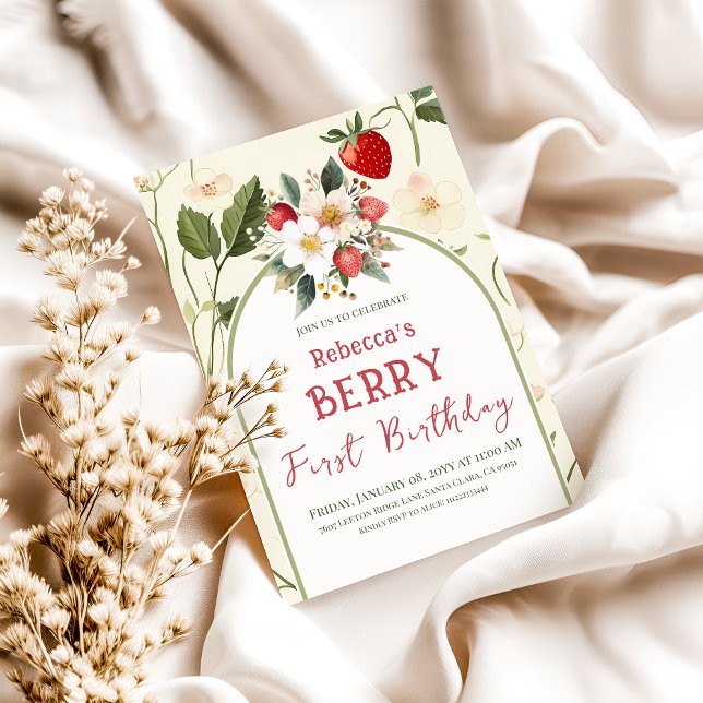 Rustikales Erdbeerthema Berry Erster Geburtstag Einladung (Von Creator hochgeladen)