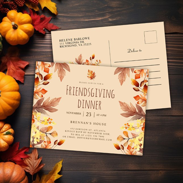 Rustikales Erntedank Dinner Freundliches Festessen Einladungspostkarte (Rustic Thanksgiving Dinner Friendsgiving Feast Invitation Postcard)