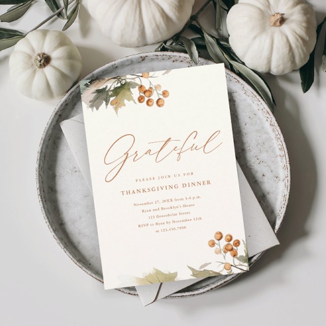 Rustikales Erntedank Dinner Grüne Blätter Foliage Magneteinladung (An elegant rustic thanksgiving dinner magnetic invitation with watercolor foliage and leaves.)