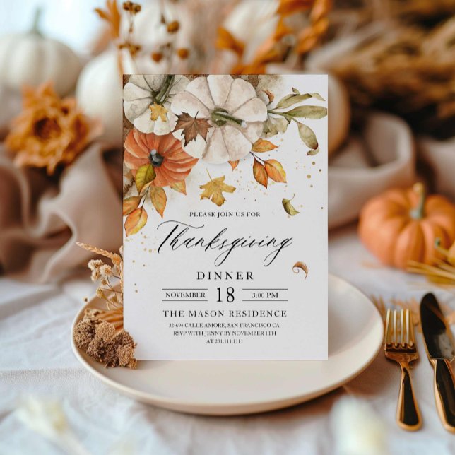 Rustikales Erntedank Dinner Pumpkin Einladung (Rustic Thanksgiving dinner invitation)