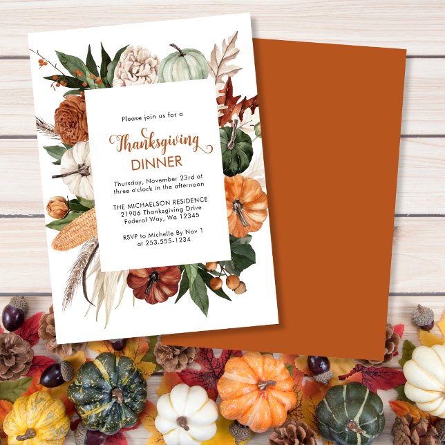 Rustikales Erntedank Dinner Pumpkin Einladung (Rustic Thanksgiving Dinner Pumpkin Invitation)
