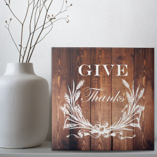 rustikales Erntedank-Kranz Holz geben Dank Fliese