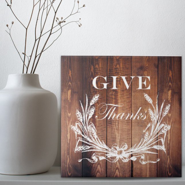 rustikales Erntedank-Kranz Holz geben Dank Fliese (rustic thanksgiving wreath barn wood give thanks ceramic tile)