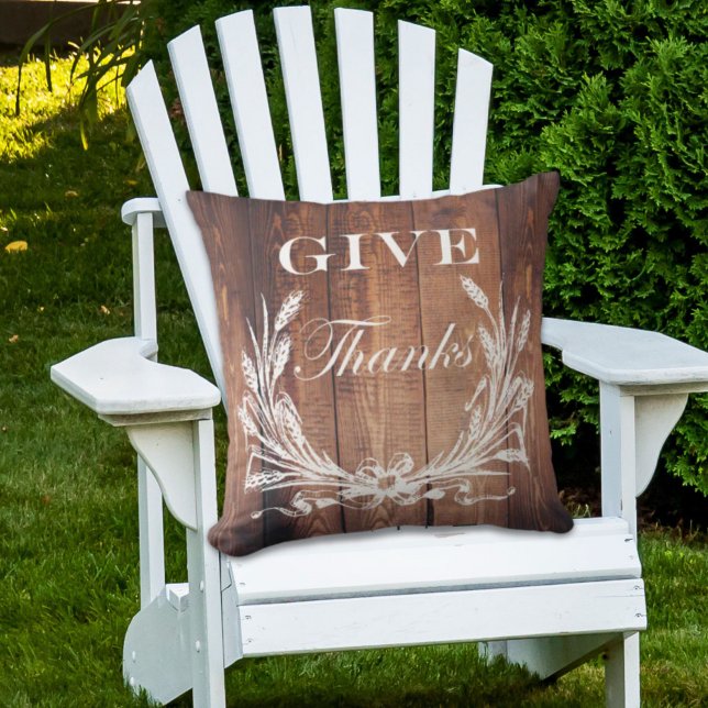 rustikales Erntedank-Kranz Holz geben Dank Kissen (rustic thanksgiving wreath barn wood give thanks outdoor pillow)