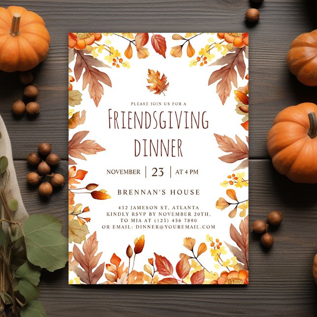 Rustikales Erntedank Party Freundliches Abendessen Einladung (Elegant Fall Friendsgiving Dinner Invitation)