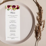 Rustikales Erröten Burgund Kalligrafie-Abendessen Menükarte<br><div class="desc">Diese rustikale,  rot-bordeauxfarbene Kalligraphie-Dinner-Karte ist perfekt für eine einfache Hochzeit. Die Einrichtung besteht aus rosa,  rot,  bordeauxrot und bordfarbenen Blume mit grünem Blattwerk. Dieses Menü kann für Hochzeitsempfang,  Probe Dinner,  Brautparty oder jede Veranstaltung verwendet werden.</div>
