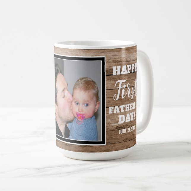Rustikales Erster Vater's Day Bester Vater je Foto Kaffeetasse (VorderseiteRechts)