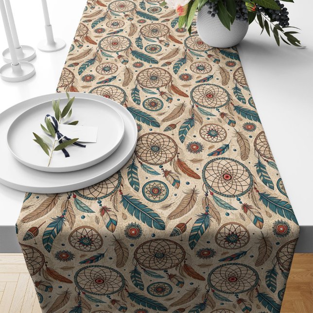 Rustikales Ethnic Table Runner Dreamcatcher Design Großer Tischläufer (Rustic Ethnic Table Runner Dreamcatcher Design)