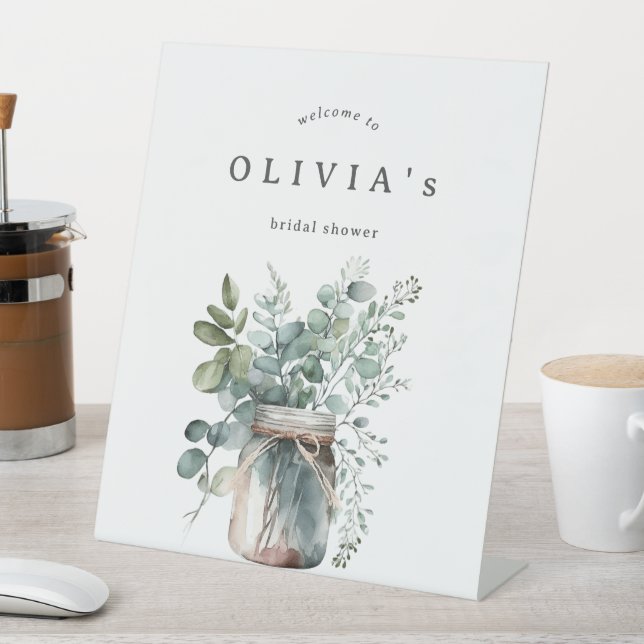 Rustikales Eukalyptus-Brautparty Willkommen Sockelschild (In Situ)