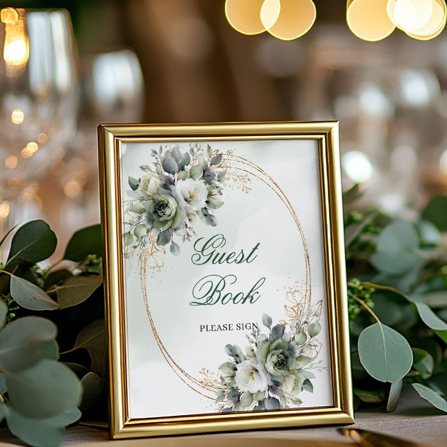 Rustikales Eukalyptus-Gästebuch-Tischschild 8x10 Poster (Rustic Eucalyptus Guest Book Tabletop Sign 8x10)