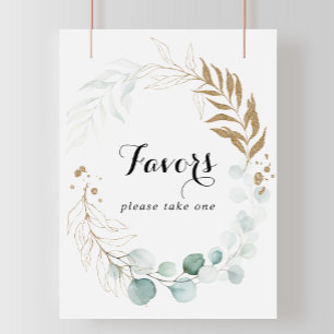 Rustikales Eukalyptus-Gold-Blumen- Geschenk-Schild Poster