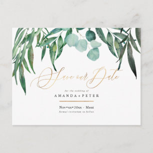 Rustikales Eukalyptus, Grünzeug Save the Date Postkarte